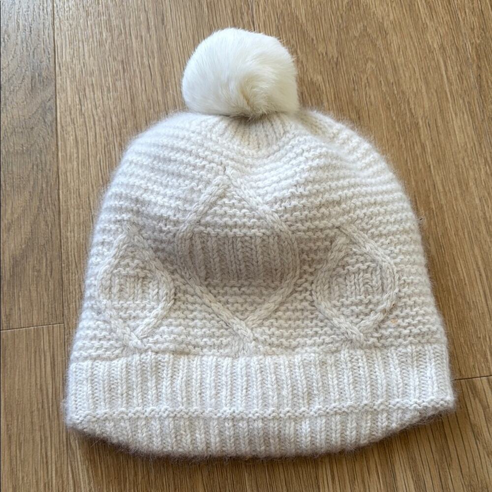 Surell Cozy Angora and Rabbit Fur Knit Beanie with Pom Pom